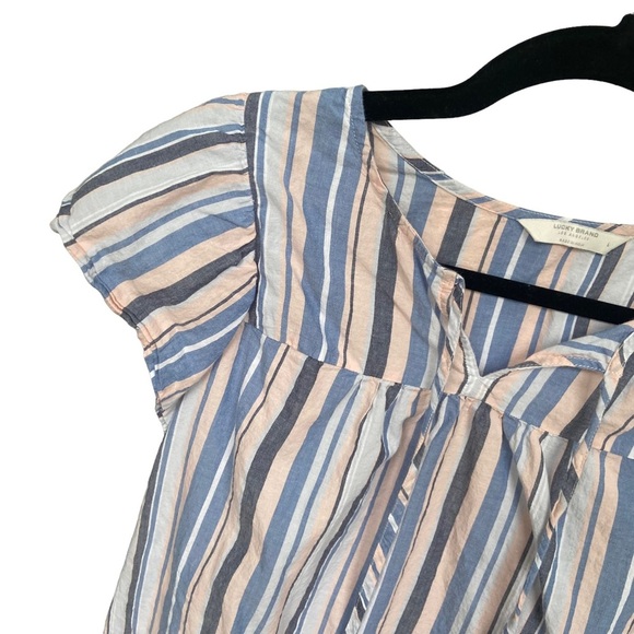 Lucky Brand Flutter Ruffle Short Sleeve Stripped Top - Size Large - Picture 3 of 7